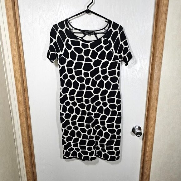 TALBOTS Giraffe Animal Print Knit Dress BLACK & WHITE size S p Chic Maximalist - Picture 2 of 6